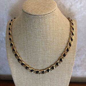 Napier 22” 1980’s necklace gold gilt chain with black beads Signed Vintage